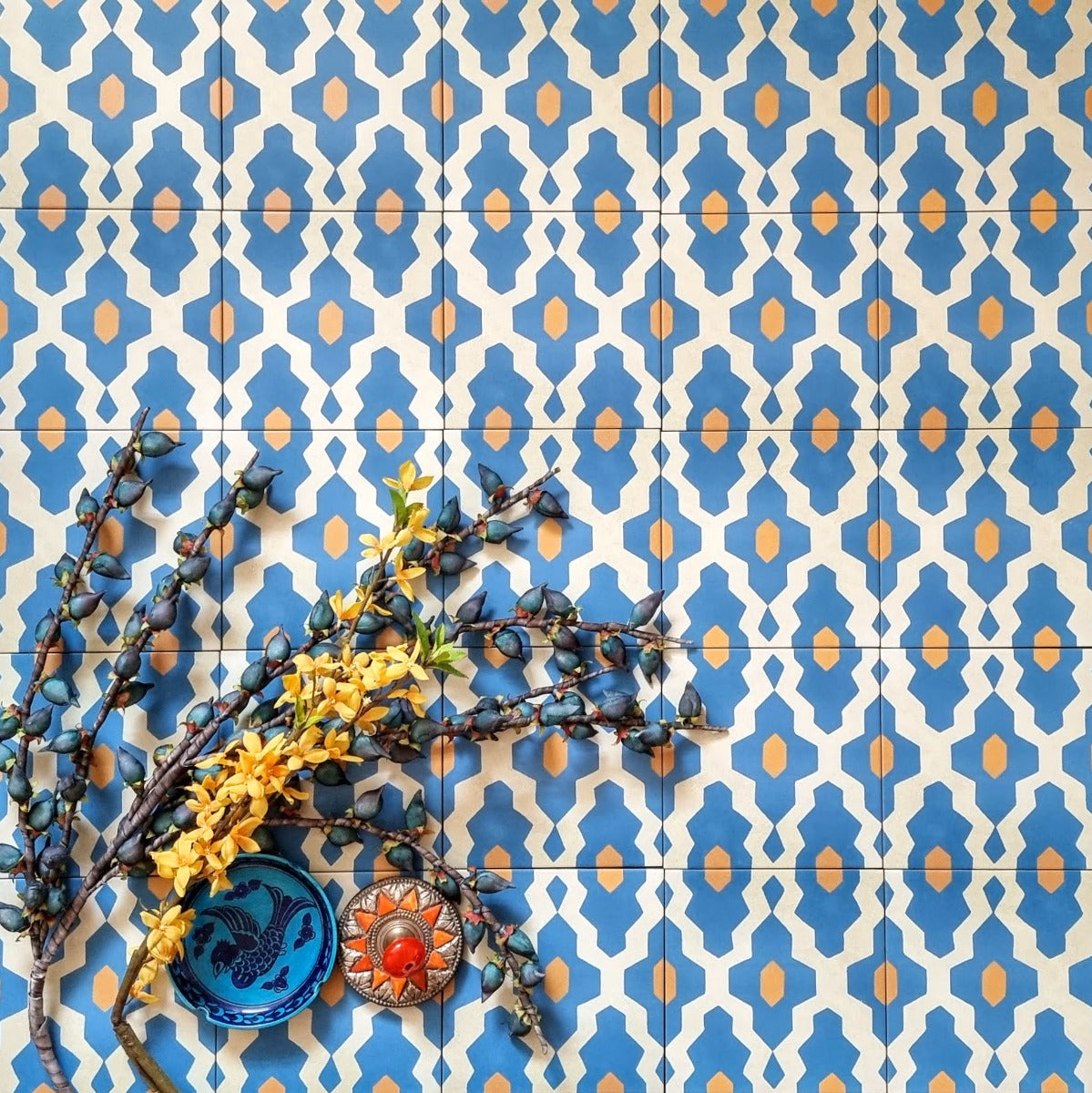 Kasbah Zafi Mustard Azure Moroccan Tile 20cm x 20cm