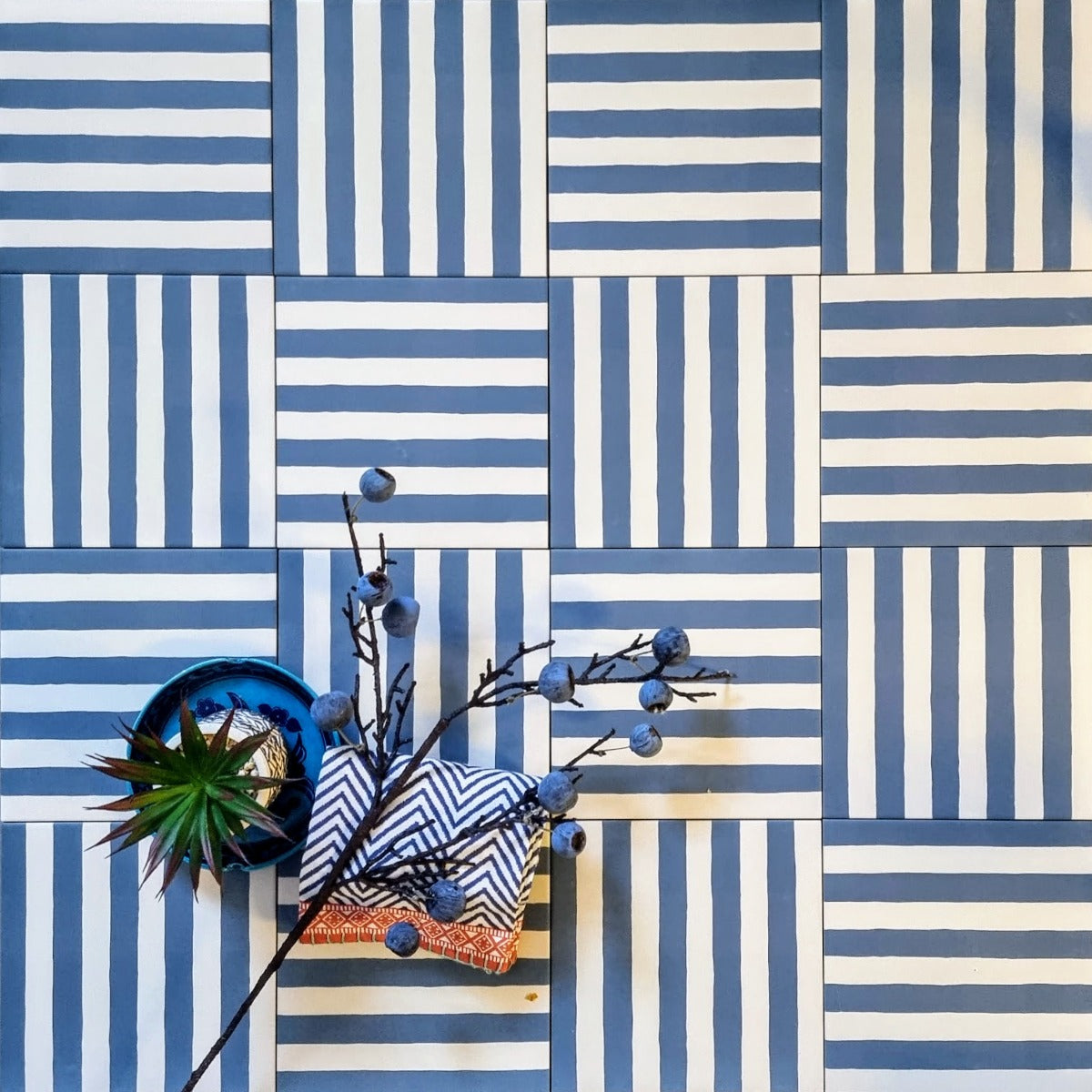 Pinstripes Blue Tile Indoor & Outdoor Tiles 20cm x 20cm — Fayrouz Tile ...