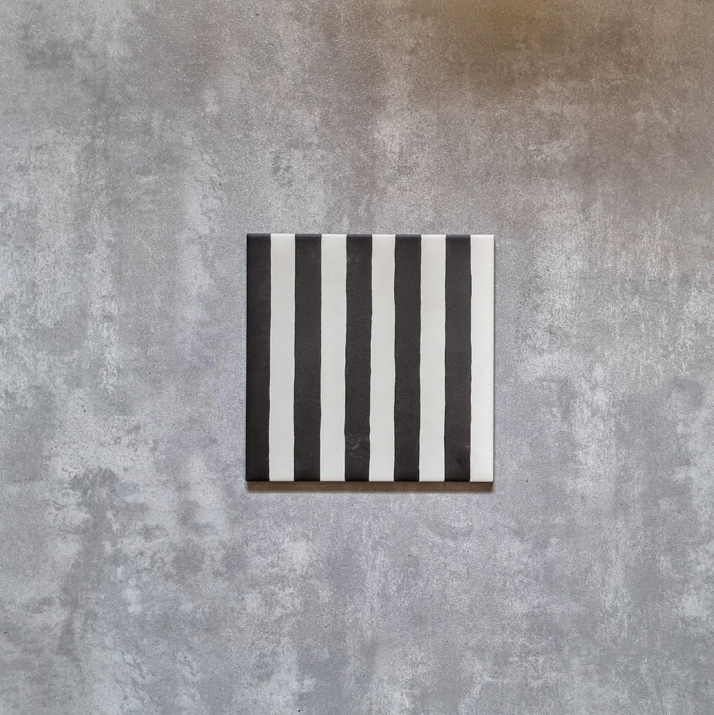 Pinstripes Black Striped Moroccan Tiles 20cm x 20cm