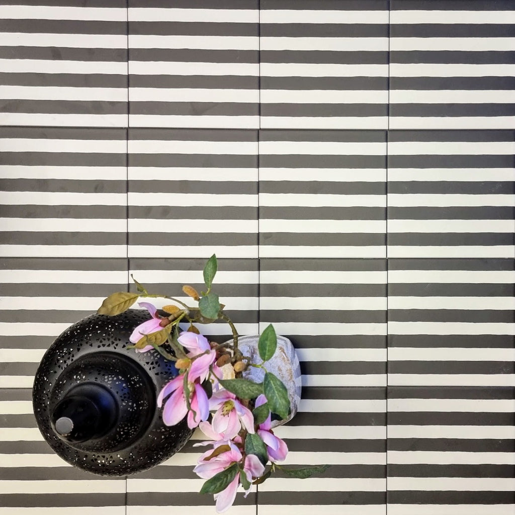 Pinstripes Black Striped Moroccan Tiles 20cm x 20cm