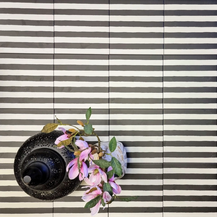 Pinstripes Black Striped Moroccan Tiles 20cm x 20cm