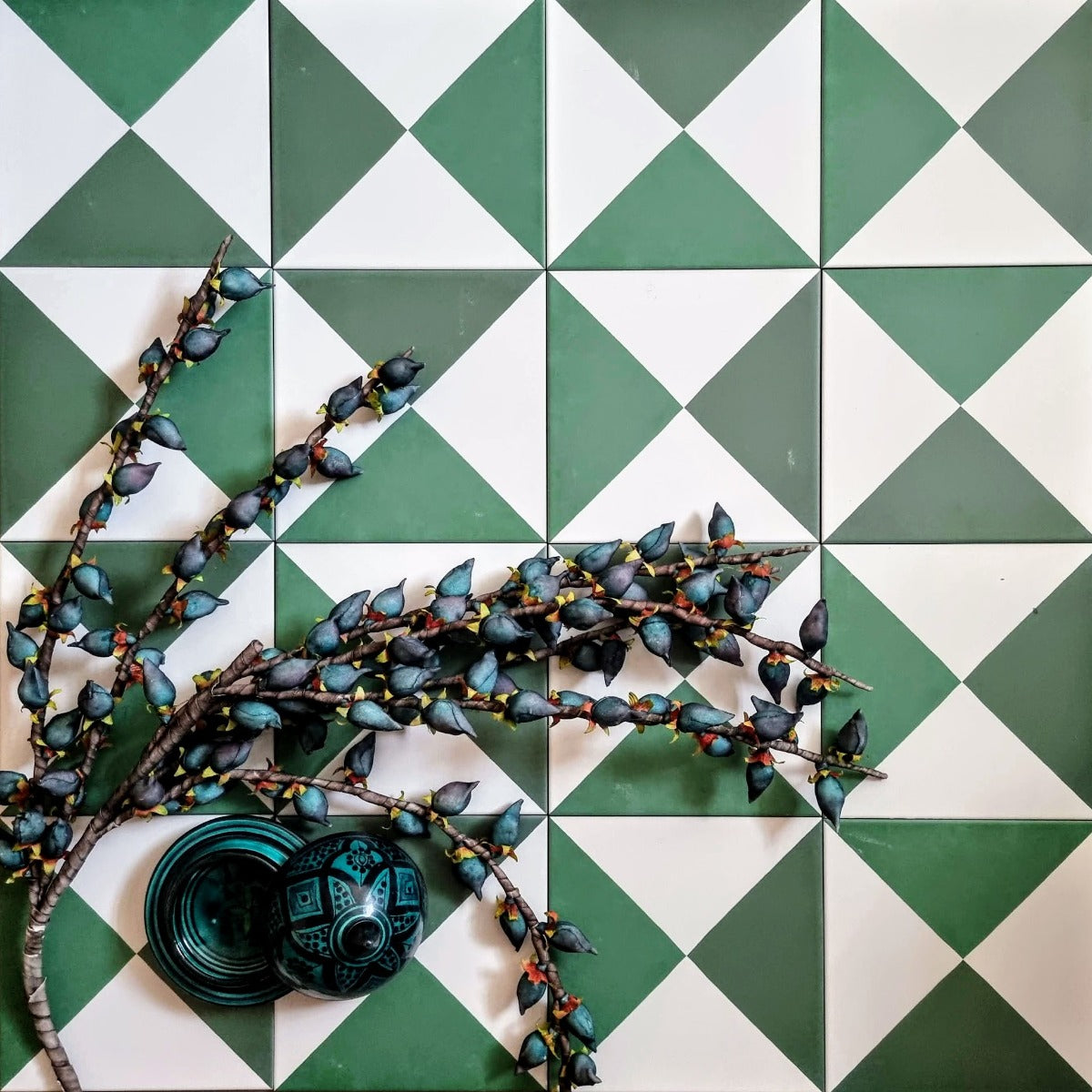 Harlequin Quarter Green Tiles 20cm x 20cm — Fayrouz Tile and Stone