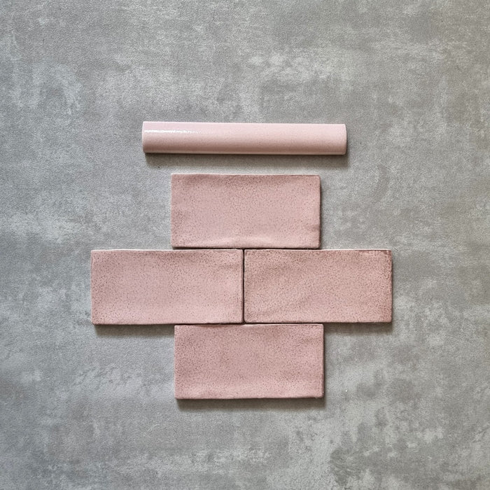 Dordogne Pink Dust Bullnose Pencil Border Tiles 3cm x 20cm