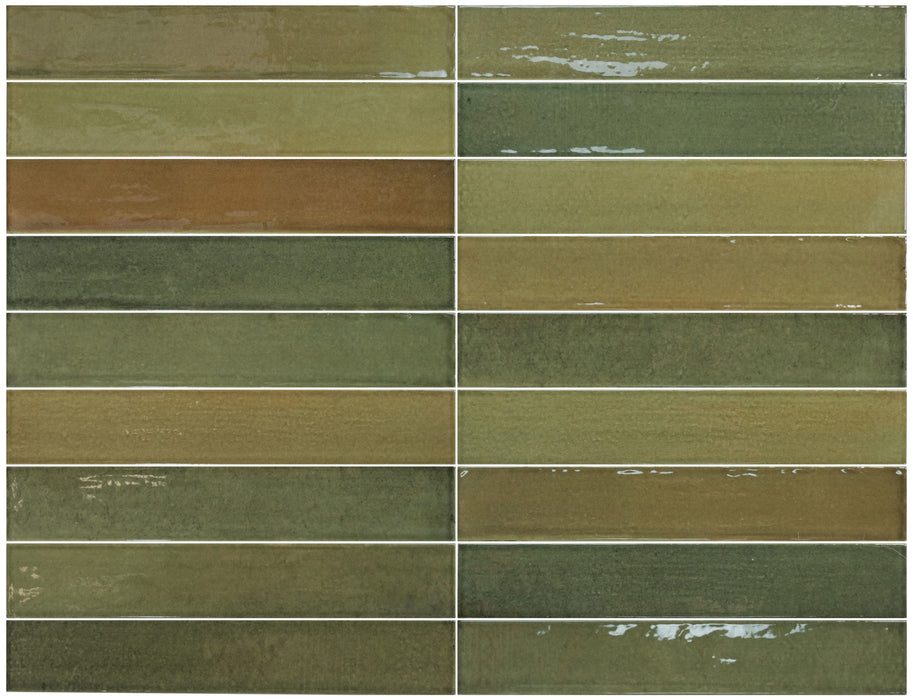 FULL TILE SAMPLE Lisbon Olive Green | Porcelain | Artisanal Wall Tiles | 5cm x 30cm