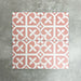 Ivy Rose Victorian Moroccan style 20x20cm patterned tiles, shown as four tiles together to highlight the repeating soft pink and white geometric pattern.