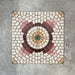 Cuba La Calle Moroccan-style porcelain tiles in a 20×20cm square format, arranged in a full layout to showcase the circular mosaic-style pattern in soft white, terracotta, burgundy and green tones, highlighting the tile’s intricate detailing and classic encaustic-style design.