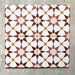 Agadir Cotto Moroccan-style 20x20cm porcelain tiles arranged as four tiles, showcasing a repeating geometric star pattern in warm terracotta, white and soft yellow tones on a neutral background.