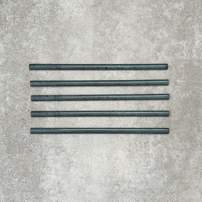 Allegra Blue Gloss pencil bullnose border ceramic tiles in a 1.2 × 30cm format, shown as a set to highlight the rich blue tones, glossy finish, smooth rounded edges and subtle handmade-style variation for decorative borders and trims.