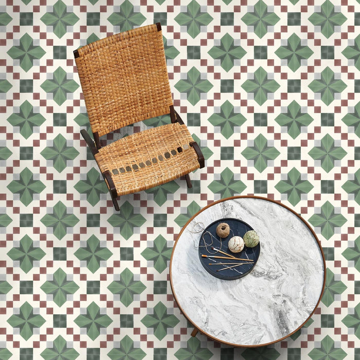 Abstract Compass Green | Patterned Tile | 20cm x 20cm