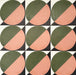 Abstract Moon Patterned Tiles in a 20x20cm format, displayed in a repeated grid layout to showcase the bold geometric circular design. The pattern combines muted green and soft blush tones with black corner accents, creating a striking yet balanced look ideal for feature walls, floors or decorative splashbacks.