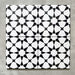 Agadir Black & White Mini Moroccan-style 15x15cm porcelain tiles arranged as four tiles, showcasing a repeating geometric star pattern in black and white on a neutral background.