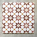 Agadir Cotto Moroccan-style 20x20cm porcelain tiles arranged as four tiles, showcasing a repeating geometric star pattern in warm terracotta, white and soft yellow tones on a neutral background.
