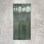 Allegra Green Gloss brick ceramic tiles in a 6 × 25cm format, shown in a vertical layout to highlight the glossy surface, deep green colour and natural tonal variation across each tile.