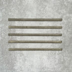 Allegra Sage Green Gloss pencil bullnose border ceramic tiles in a 1.2 × 30cm format, shown as a set to highlight the muted green tones, glossy finish, smooth rounded edges and subtle handmade-style variation for decorative borders and trims.