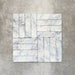 Product image of Amalfi Brick Azul Vintage Marble wall and floor tiles in a 5.4cm x 22cm format, arranged in a basketweave pattern, showcasing soft blue and white marble effect detailing with subtle veining and tonal variation.