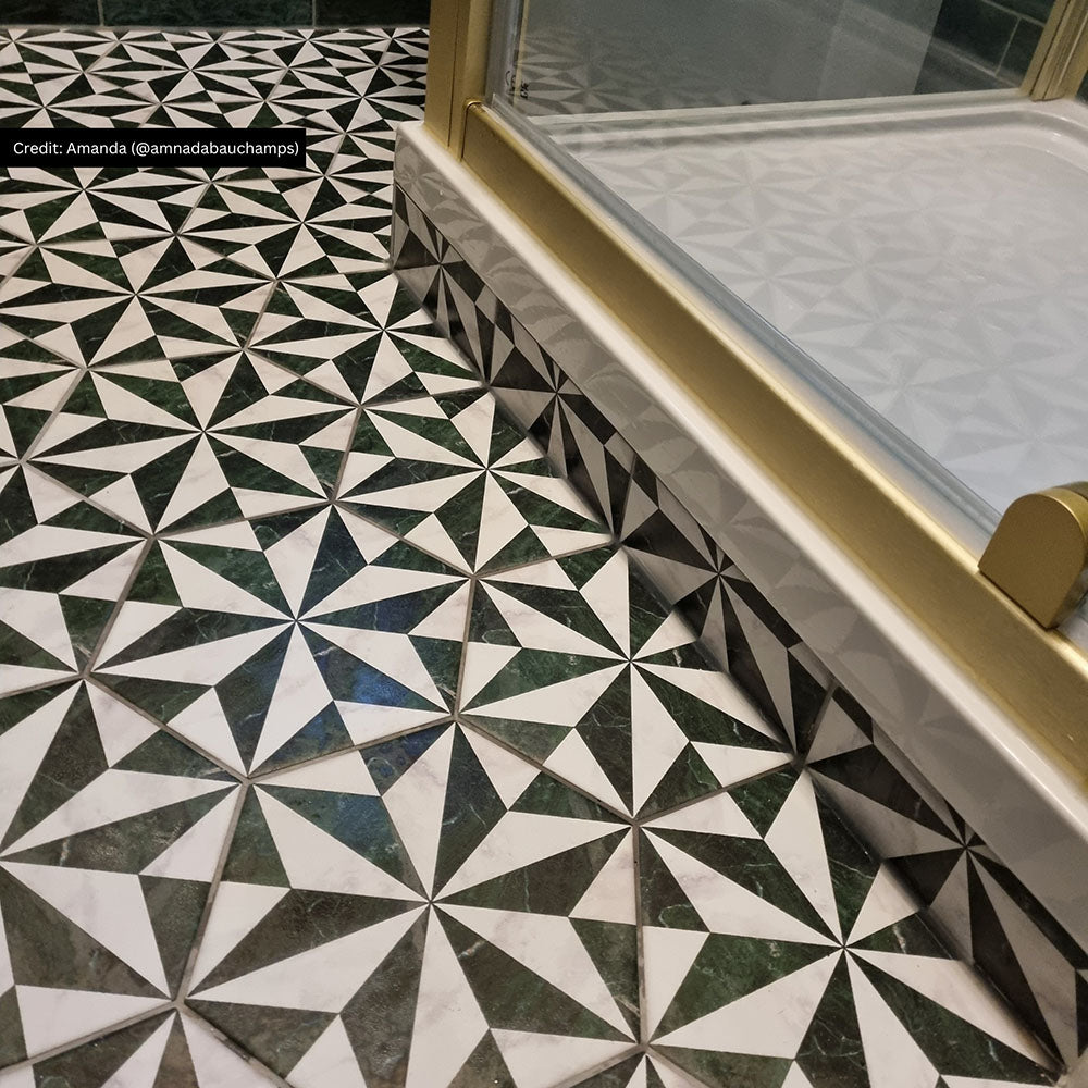 Piazza Emerald Green and Carrara White Hexagon 18.7cm x 21.6cm