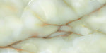 Close-up of Anastasia Jade Green Onyx Matt 60 × 120cm stone effect tile, featuring soft green tones with flowing gold and amber veining, creating a layered, organic pattern with a smooth matt finish.