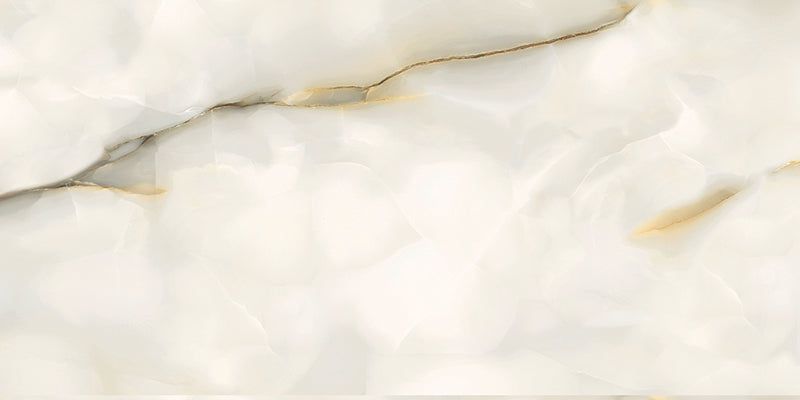Close-up of Anastasia Pearl Onyx Matt 60 × 120cm stone effect tile, featuring soft cream tones with flowing grey and gold veining, creating a natural, layered look with a refined matt finish.