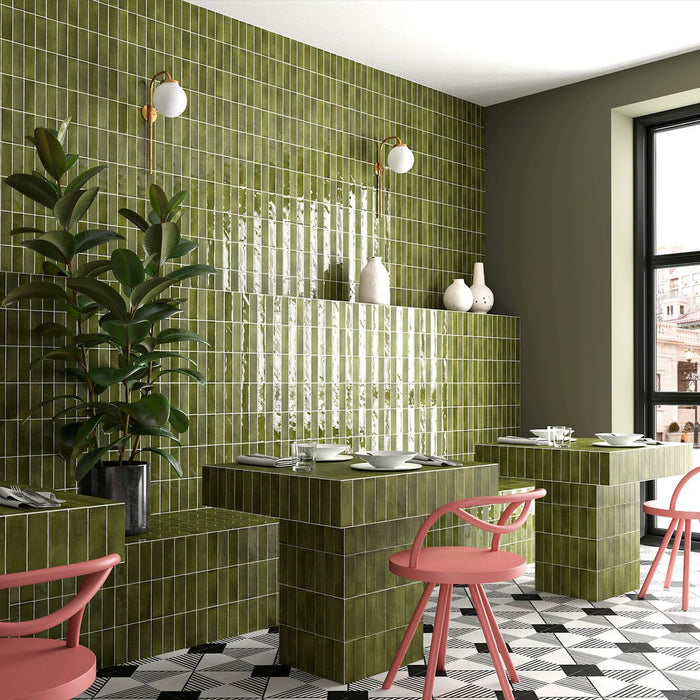 Benomar Verde Moroccan Mini Brick GLOSS Tile 5cm x 15cm