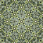 Patterned layout of Balthazar Verde 20×20cm Moroccan-style porcelain tiles, showing the full repeating encaustic-inspired geometric design in layered green tones with dark accents, ideal for creating bold feature floors or statement walls.