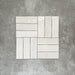 Zellige White brick tiles arranged in a basketweave pattern, featuring a glossy white finish with natural tonal variation.