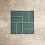 Pimlico River Blue 7.5 × 15cm ceramic wall tiles with a crackle glaze finish, shown in a basketweave layout that highlights deep blue tones, subtle texture and versatile design options for kitchens and bathrooms.