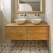 Bathroom interior featuring Abbey Marina PLUS 28×28cm Victorian-style patterned porcelain mosaic floor tiles.