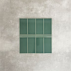Pimlico Golders Green 7.5 × 15cm ceramic wall tiles with a crackle glaze finish, paired with matching 2.5 × 15cm pencil trim to create a classic brick layout with a subtle decorative detail.