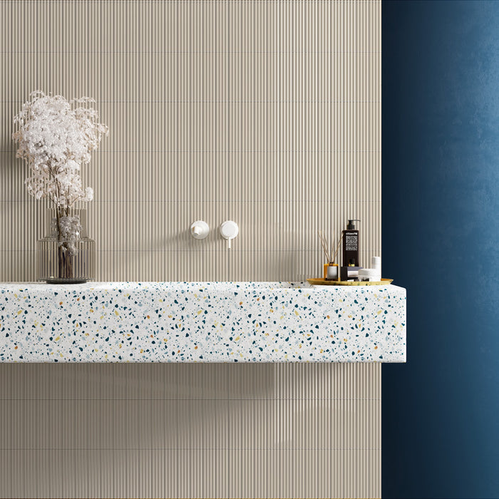 Gallery Brick 3D Fluted DECOR Tile Beige Gloss 5cm x 20cm