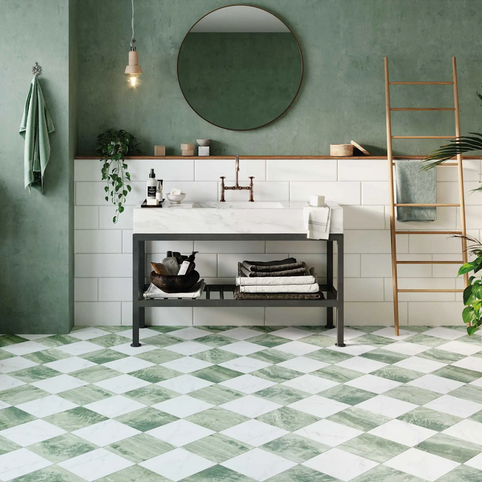 Scacchi Emerald Green Marble Chessboard Tiles 44cm x 44cm