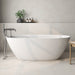 Bathroom interior featuring Etna Marfil Matt 60 × 60cm porcelain wall and floor tiles, styled with a freestanding bath, chrome fittings, and soft neutral tones for a calm, modern, spa-like setting.