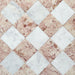 Fayrouz Sylvester Pink Honed Finish natural marble 15.2cm x 15.2cm tiles laid in a diagonal chequerboard pattern with Fayrouz White marble, showcasing distinctive natural veining, soft pink tones and timeless elegance.