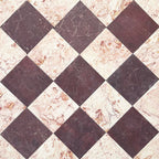 Fayrouz Sylvester Pink Honed Finish natural marble 15.2cm x 15.2cm tiles laid in a diagonal chequerboard pattern with Fayrouz Burgundy Red marble, highlighting distinctive natural veining, warm pink tones and luxurious character.