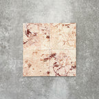Fayrouz Sylvester Pink honed natural marble tile in a 15.2cm x 15.2cm square format, featuring soft blush pink, cream and warm terracotta veining with natural variation for a luxurious, timeless natural stone finish.