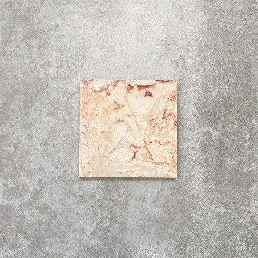 Fayrouz Sylvester Pink honed natural marble tile in a 15.2cm x 15.2cm square format, featuring soft blush pink, cream and warm terracotta veining with natural variation for a luxurious, timeless natural stone finish.