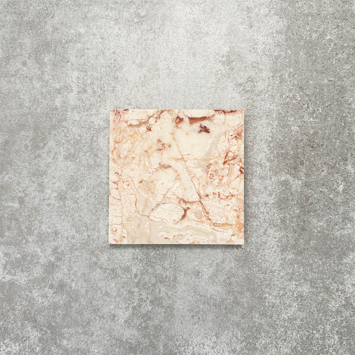 Fayrouz Sylvester Pink honed natural marble tile in a 15.2cm x 15.2cm square format, featuring soft blush pink, cream and warm terracotta veining with natural variation for a luxurious, timeless natural stone finish.