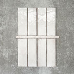 Foundry Chalk White 1.5x30cm gloss pencil bullnose border tile featuring a handcrafted-style finish with soft tonal variation, designed for decorative edging and refined finishing details in contemporary wall tile installations.