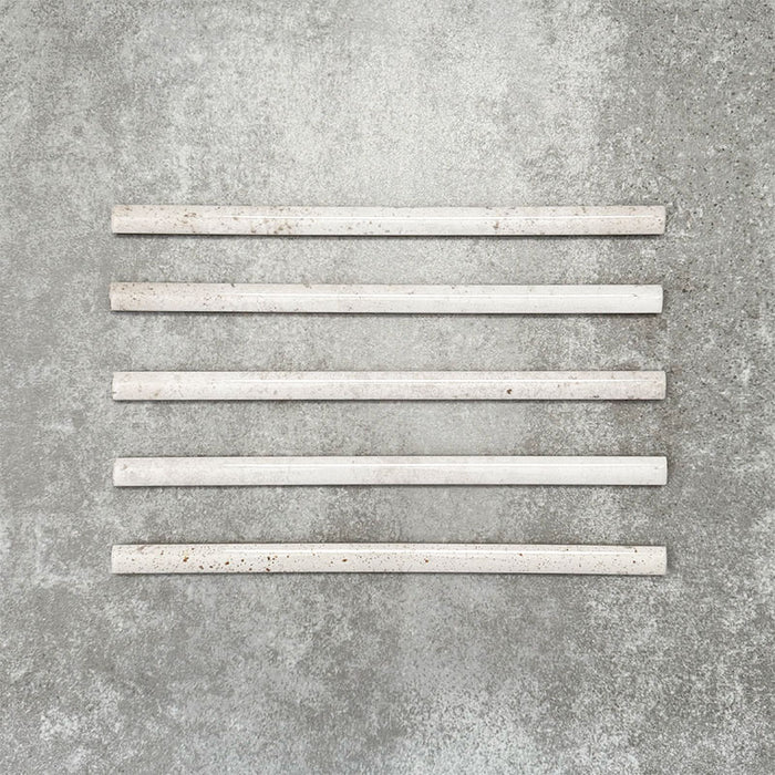 Foundry Chalk White 1.5x30cm gloss pencil bullnose border tile featuring a handcrafted-style finish with soft tonal variation, designed for decorative edging and refined finishing details in contemporary wall tile installations.
