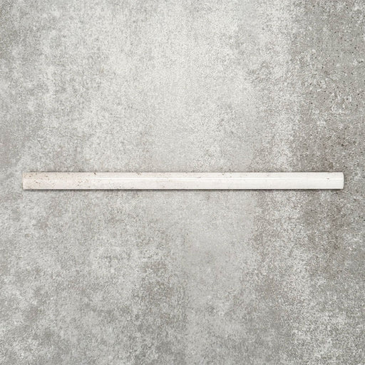 Foundry Chalk White 1.5x30cm gloss pencil bullnose border tile featuring a handcrafted-style finish with soft tonal variation, designed for decorative edging and refined finishing details in contemporary wall tile installations.