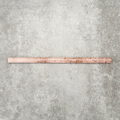 Foundry Coral Pink 1.5x30cm gloss pencil bullnose border tile featuring a handcrafted-style finish with warm blush and terracotta tones, designed for decorative edging and refined finishing details in wall tile installations.