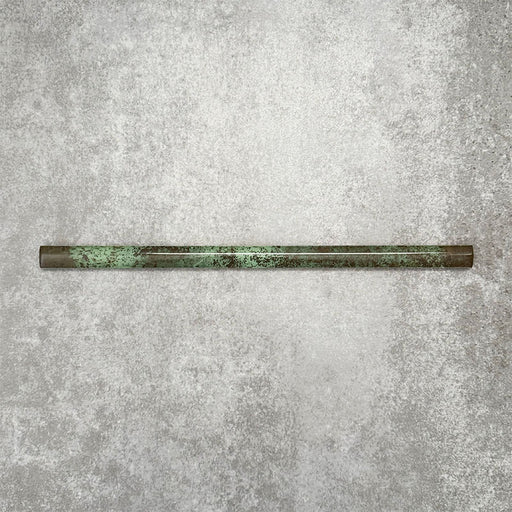 Foundry Jade Green 1.5x30cm gloss pencil bullnose border tile featuring a handcrafted-style finish with rich green tonal variation, designed for decorative edging and refined finishing details in contemporary wall tile installations.