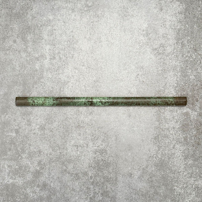 Foundry Jade Green 1.5x30cm gloss pencil bullnose border tile featuring a handcrafted-style finish with rich green tonal variation, designed for decorative edging and refined finishing details in contemporary wall tile installations.