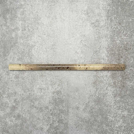 Foundry Moss Green 1.5x30cm gloss pencil bullnose border tile featuring a handcrafted-style finish with earthy olive and stone-toned variation, designed for decorative edging and refined finishing details in wall tile installations.