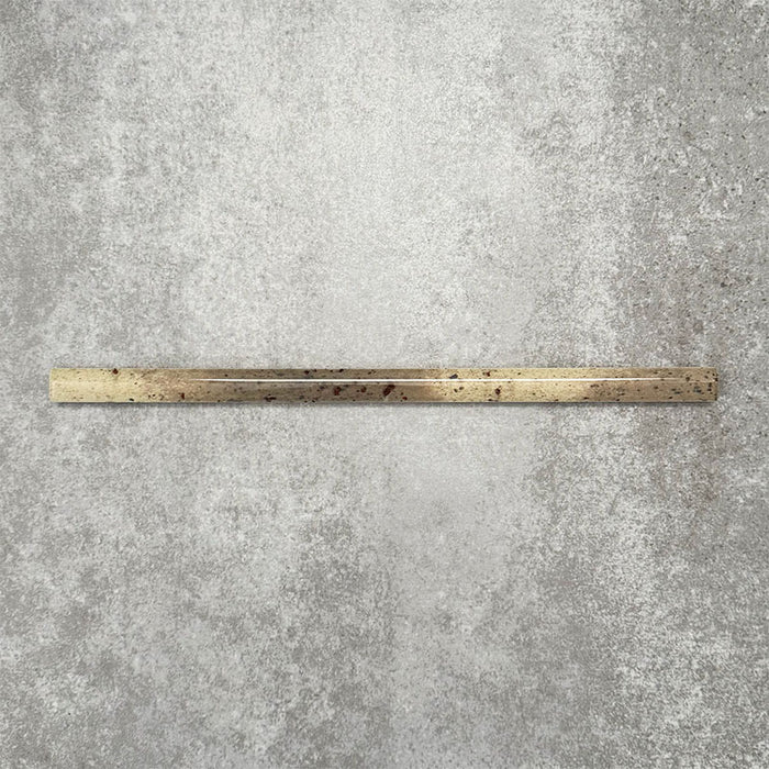 Foundry Moss Green 1.5x30cm gloss pencil bullnose border tile featuring a handcrafted-style finish with earthy olive and stone-toned variation, designed for decorative edging and refined finishing details in wall tile installations.
