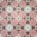 Nantes Rose Pink Moroccan-style patterned tiles laid in a seamless repeating layout, showcasing soft pink floral motifs, cream circular medallion details, and mosaic-inspired geometric accents in muted neutrals and deep burgundy tones. The 20x20cm encaustic-style tiles create a decorative, vintage-inspired surface ideal for floors or feature walls.
