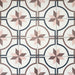 Viscount Rose 20×20cm Victorian-style porcelain wall and floor tiles laid in a repeating star and circular geometric pattern in soft rose, warm brown and deep navy, shown as a full tile layout highlighting the classic Victorian-inspired design.