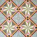 Cuba Star Moroccan-style porcelain tiles in a 20×20cm square format, arranged in a repeating geometric star pattern in soft green, blue, pink and mustard tones, shown from above to highlight the tile’s bold symmetry, crisp lines and decorative encaustic-style design.