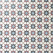 Agadir Atlas Mini Moroccan-style 15x15cm porcelain floor tiles laid in a repeating geometric star pattern, featuring a multicolour palette of soft blue, burgundy, black and cream.