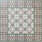Decorative floor layout featuring Imperial Victorian Green Mini Tiles, 15x15cm porcelain tiles with a classic Victorian-inspired pattern, arranged with coordinating border tiles to create a detailed period-style design.