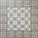 Decorative floor layout featuring Imperial Victorian Green Mini Border Tiles, 15x15cm porcelain tiles arranged around matching patterned centre tiles to create a detailed Victorian-inspired floor design.